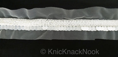White Net Lace With White Sequins and Beads, Exclusive Laces, Sequinned Trimming
